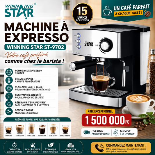 ☕ Machine à Expresso Winning Star ST-9702 – 15 Bars