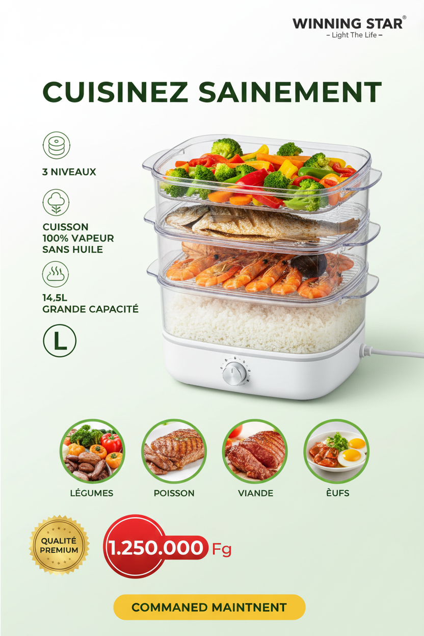 🍲 Cuiseur Vapeur Multifonction – Cuisine Saine & Rapide